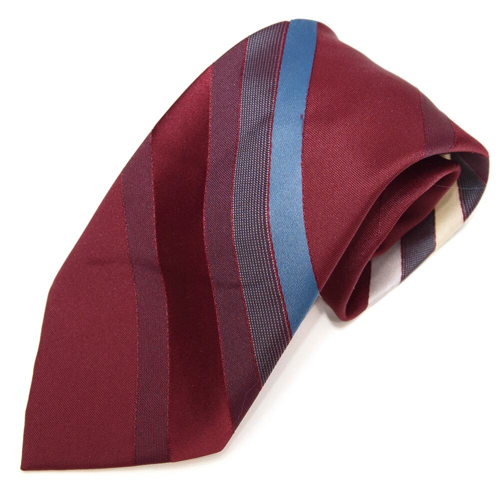Vintage Burgundy Blue Charcoal Striped 60's 70's Polyester Necktie Neck Tie